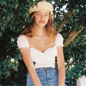 WITH JEAN Louie White Milkmaid Short Sleeve Button Up Top Shirt